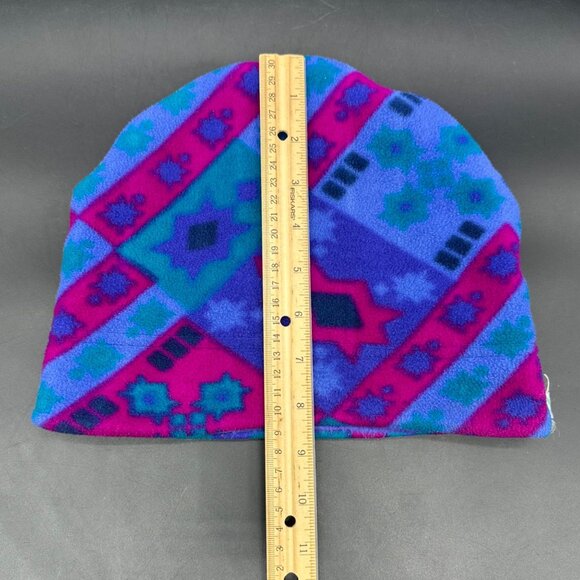 Vintage Winter Hat 90s Turtle Fur USA Fleece Purple Blue Retro Beanie Toboggan - Picture 9 of 10